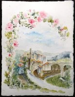 Minerve, aquarelle de Pechanne  &copy;Atelier d'art Lafitte  Pechanne - Minerve - Minervois